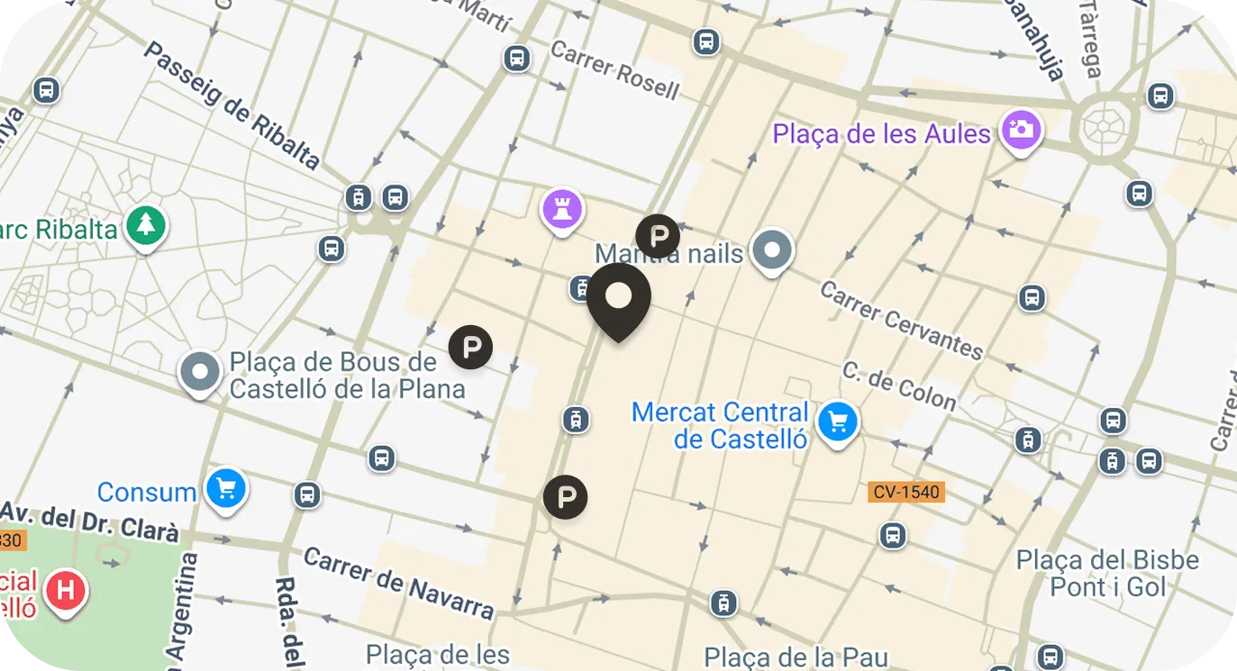 Mapa ubicación clínica Gemma y aparcamientos cercanos