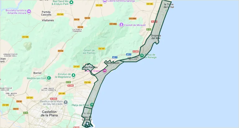 Mapa zonas de cobertura del servicio a domicilio